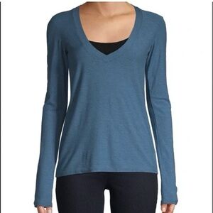 James Perse Blue V-Neck Long Sleeve Top